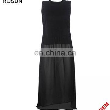 knitwear manufacturer cashmere wool sweater splicing chiffon long frog dress