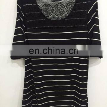 Bud Silk Joining Together Lady's T-shirt Sleeve in Black and White Stripes photo-2