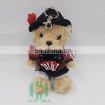 12cm custom plush teddy bear keychain with hat