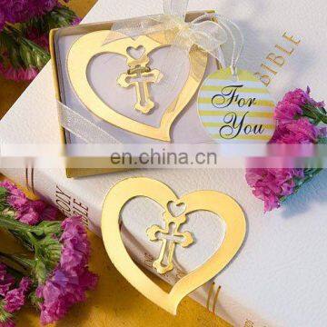 Golden Heart and Cross Bookmark Favors