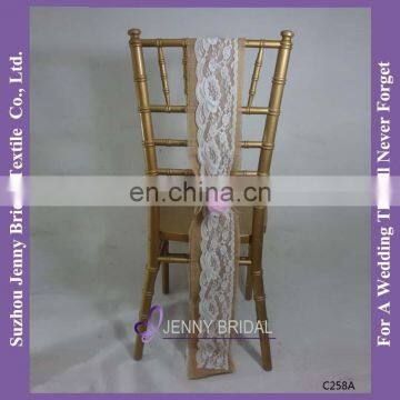 C258A cheap burlap chair sash with flower