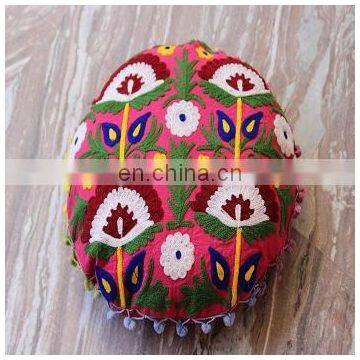 Flower Embroidered Suzani Round Cushion Cover Round Pillow Case 16'' CU5