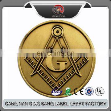 Professional OEM Cheap Custom Brushed Simple Style Angle Square Sign Zinc Alloy Copper Masonic Antique Coin