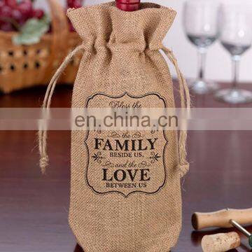 Rustic burlap wedding wine glass carrier bag or wine bottle wrap