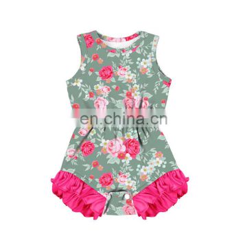 Blooming Flower pattern flower printing hot pink ruffle Toddlers Soft Newborn Bodysuit ruffle Girl Romper