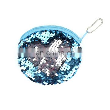 Fancy Baby girl Blue Sequin kids change purse with zipper baby girl wallet heart shape purse frame