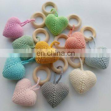 Cute Heart Baby Teething Ring Hand Knitted Teether Rattle Toy photo-3