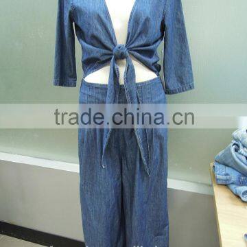 fashion culottes women denim jumper suit wide leg pants