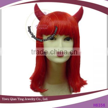 New style Synthetic Women hair lady's red Halloween party wigs with ox horn