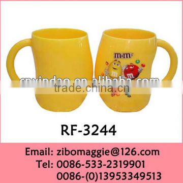 Yellow Colored Promotional Porcelain Water Mug with M&M Design for Tableware