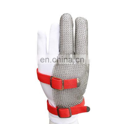 304L Stainless Steel 3 Fingers Chain Mail Ring Mesh Gloves for cutting machine chainsaw