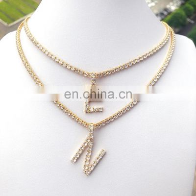 Fashion Custom Design Popular,  New fashion 2019 great sale tennis chain iced out diamond letter pendant necklace/