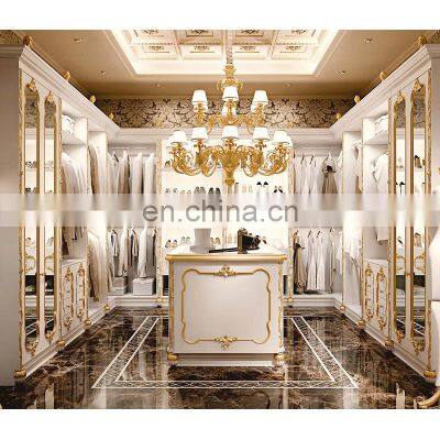 Customized Luxury White gold Bedroom wardrobes walk in closet wardrobe with LED light