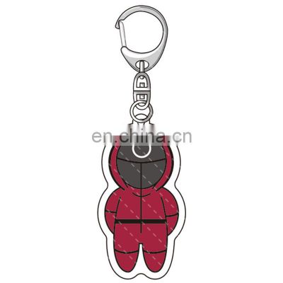 Squid Game Key Chain Mini Doll Key Chains Clear Acrylic Cosplay Red Man Halloween Keyring Soldier Squid Game Keychain