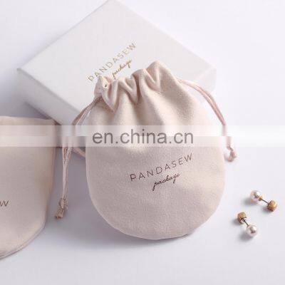 PandaSew Custom Logo Print Velvet Suede Drawstring Packaging Bag with Half Round Bottom Jewelry Pouch