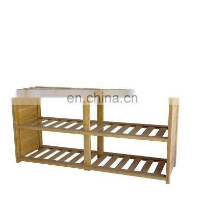 Wholesale Door Entryway Bamboo Shoe Bench and 2 Tier Shoe Storage Rack Luggage Suitcase Holder Rack