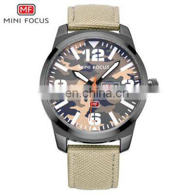 MINI FOCUS MF0032G Quartz Men Sports Wristwatches Nylon Band Casual Male Clock Camouflage Color Military Army Wrist Watch