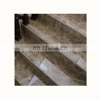 Polished light emperador marble tile interior stairs