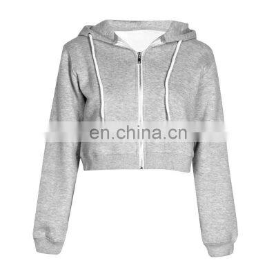 Ladies fashion 2022 design your own Custom Wholesale Hot Long Sleeve Women Top zip up Crop Hoodies