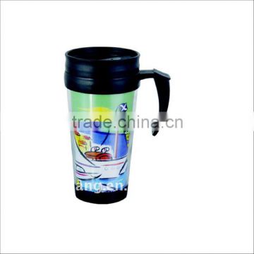 double wall plastic travel mug 14oz,with color paper insert