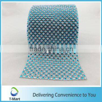 Fashion Blue Color Decorative Poly Mesh Ribbon Hot Diamante Style Ribbon Wrap Crafting Bridal