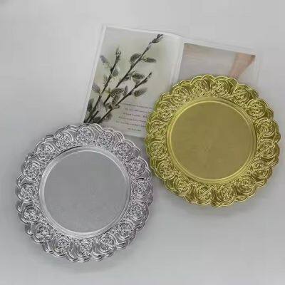 Hot sale bulk 13 inch round gold plastic party wedding charger plates