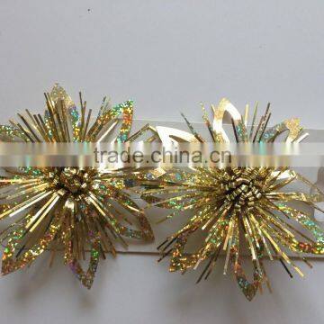 Gold Shinning PET Firework Flower Ribbon Bow for Wedding Decoration