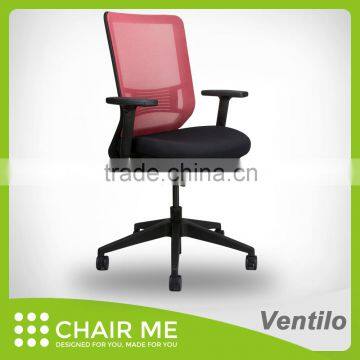 Ventilo office chair, red mesh chair, black bracket, adjustable seat, armrest, lumbar, nylon base