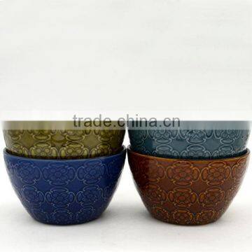 Ceramic melting bowl with flower embossed from China