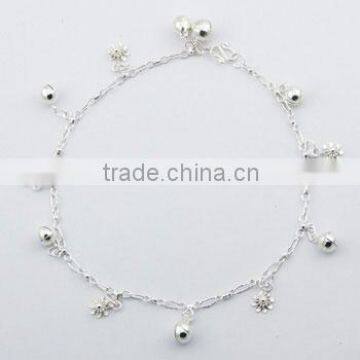 Silver Anklet With Gorgeous Petite Flower Charms & Spheres