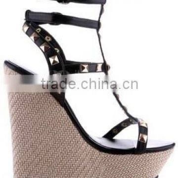 roman style spanish sandal high quality safety shoes stud heels women wedge shoes