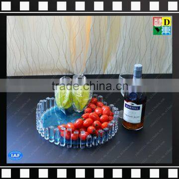 Hot Sale Clear Acrylic Round Serving Wedding Decorative Trays With Crystal Blue Base