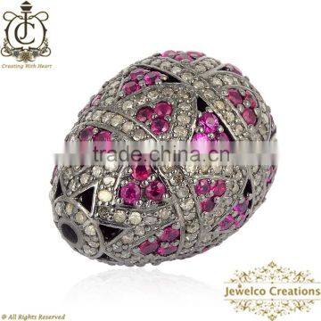 Ruby Gemstone Pave Diamond Beads, Diamond Ball, Diamond Pave Beads, 925 Silver Vintage Jewelry, Fashion Jewelry Beads Findings