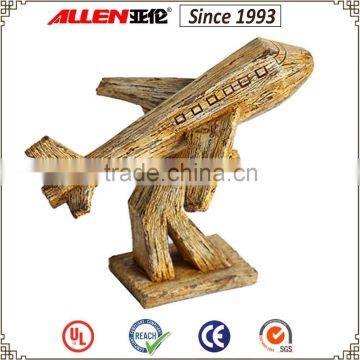 9" wood finish table top plane statue, resin passenger plane figurine, artificial plane sculpture