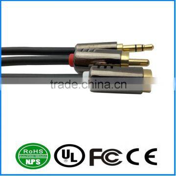 3.5mm Male to 2RCA Cable Gold Plated Audio I/O Wire Stereo Panel Mount Cable for PC, Car Audio, Audio Equipment