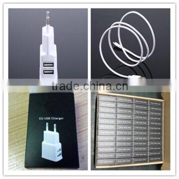 OEM black white gold logo printing paper box with micro cable 5v 1.5a eu super fast portable mobile phone charger