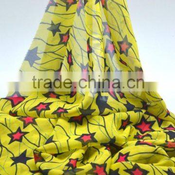 yellow color chiffon fabric printed star pattern 2016 new design