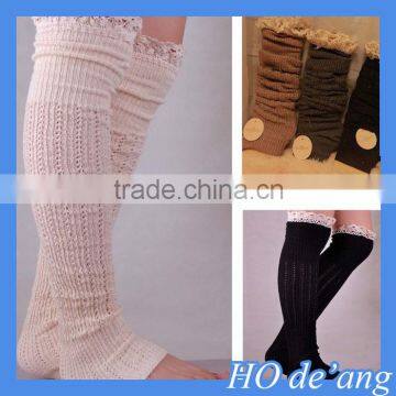 HOGIFT Wholesale women sexy over the knee length high socks, hollow winter lacework knitting boot socks