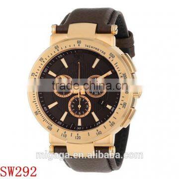 Rose Gold Ion-Plated Watch with Leather Band sapphire quartz watch