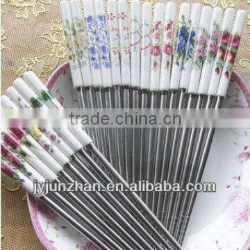 Ceramic chopsticks with flower stainless / High quality Korea Stainless chopstick/ OEM chopsticks