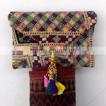 Multicolor suede banjara bag envelop style sling bag with bead tassel