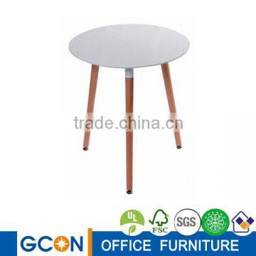 small visitor conference round wooden white coffee table with wood legs