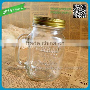 Hot sale sealed jar embossed logo glass wholesale 16oz glass jar with metal lid