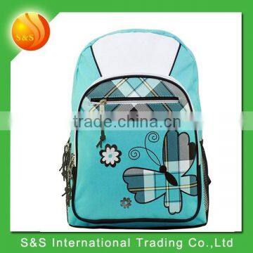 17 inch Turquoise Plaid Butterfly Student Bookbag School Bag