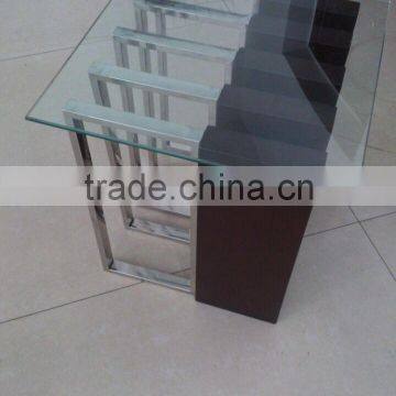 wholesale cheap modern steel and wood and tempered glass coffee table