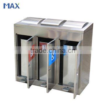 Outdoor Public 3 Compartments Stainless Steel Foot Pedal Bin,trash Bin,garbage Bin photo-3