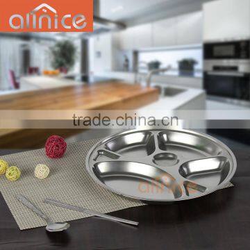 ALLNICE brand wholesale unique design 7 compartments round stainless steel dinner plate