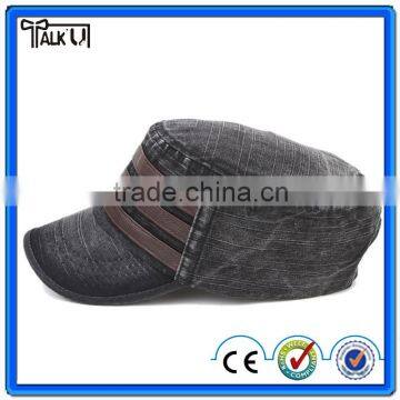 Fashion jean cotton flat top embroidered military cap wholesale