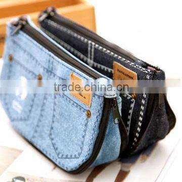 Fashion jeans pencil case with two zippers made in china