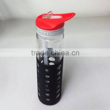 500ml wide top with straw pyrex glass personal water bottle